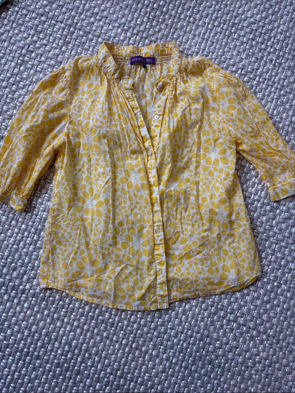 Rooster Yellow Floral Button-Front Blouse